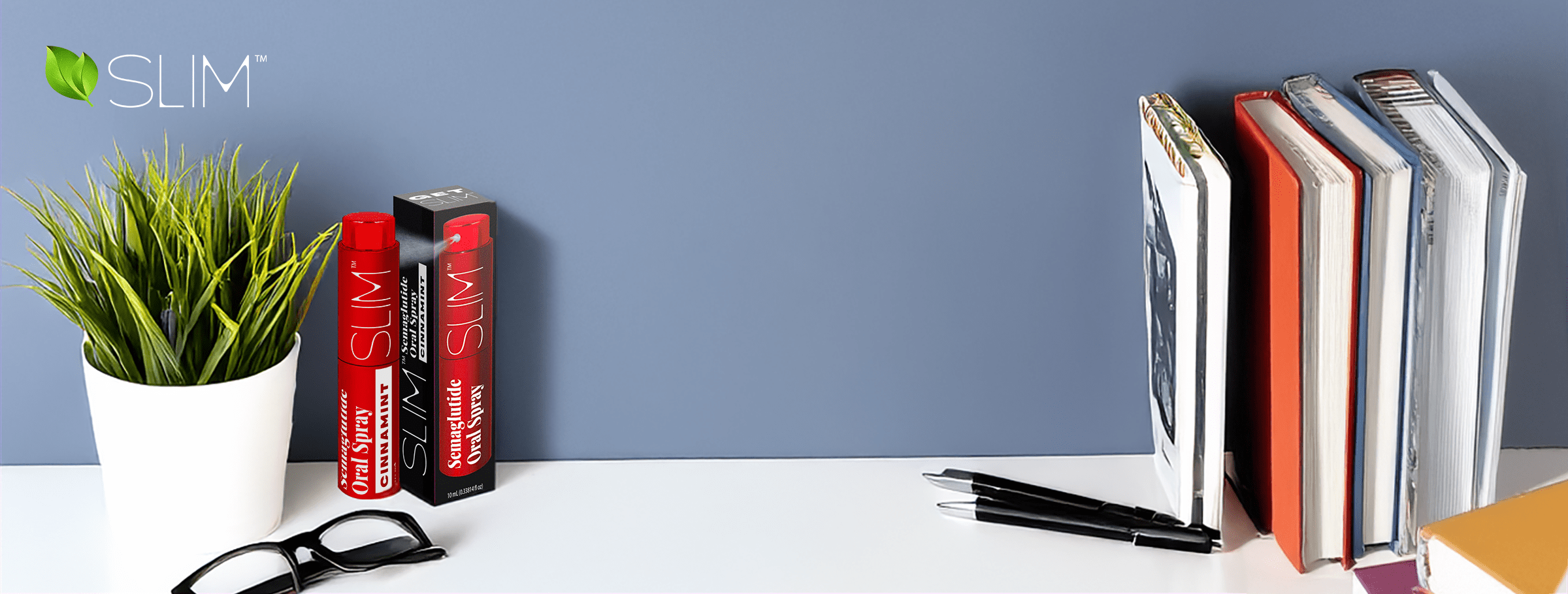 Generic header image of desktop with books, eye glasses and spray.